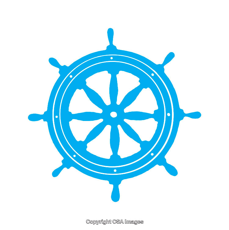 Blue Nautical Ship Steering Wheel Icon on a White Background