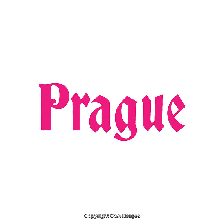 Pink Gothic Font Display of the Word Prague Against White Background