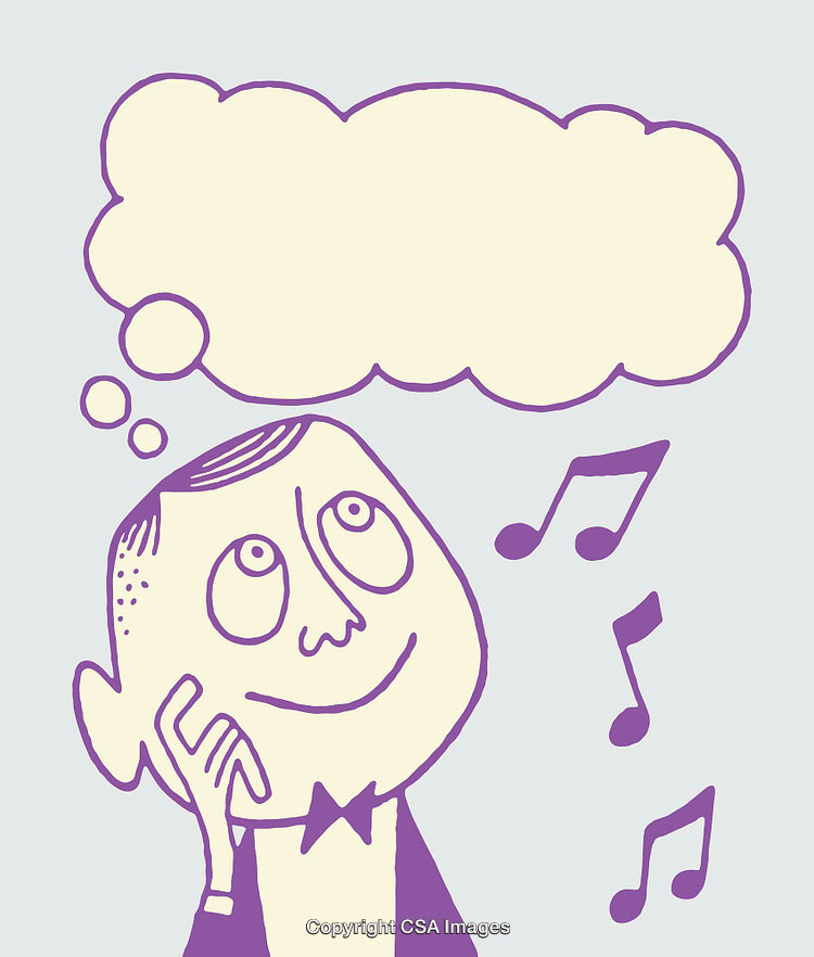 Color Line Art of Daydreaming Person With Musical Notes Symbolizing Creativity