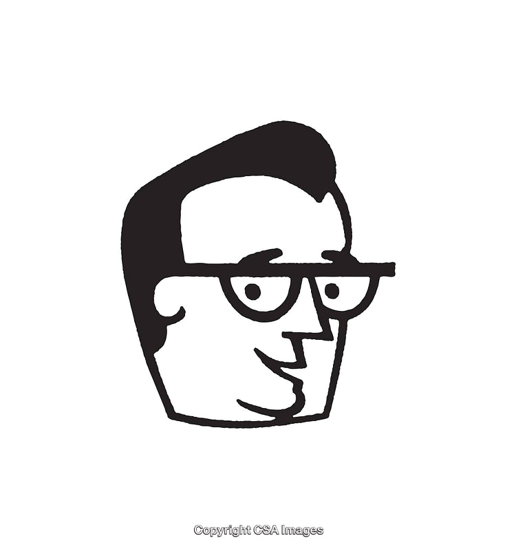 Black and White Line Art Illustration of a Smiling Face with Glasses