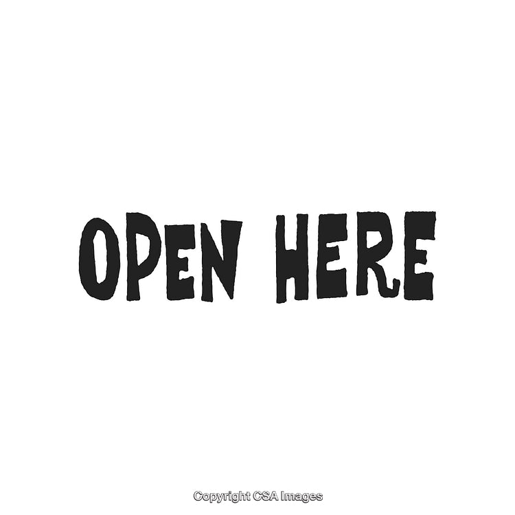Bold Black Text Illustration Indicating to Open On a White Background