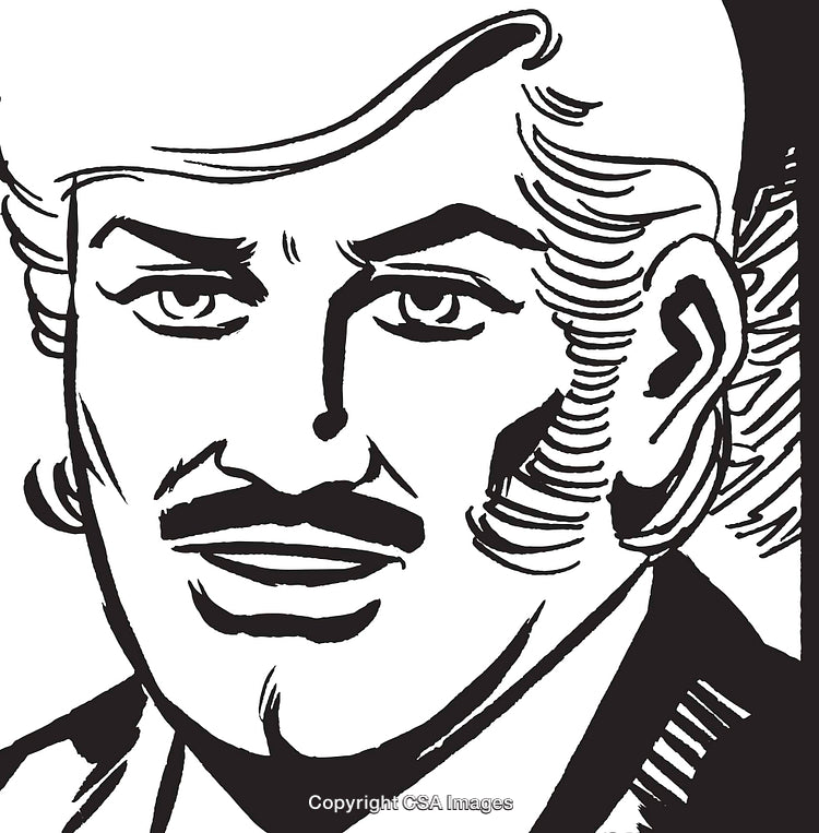 Black and White Cartoon Illustration of Smiling Man in Retro Style