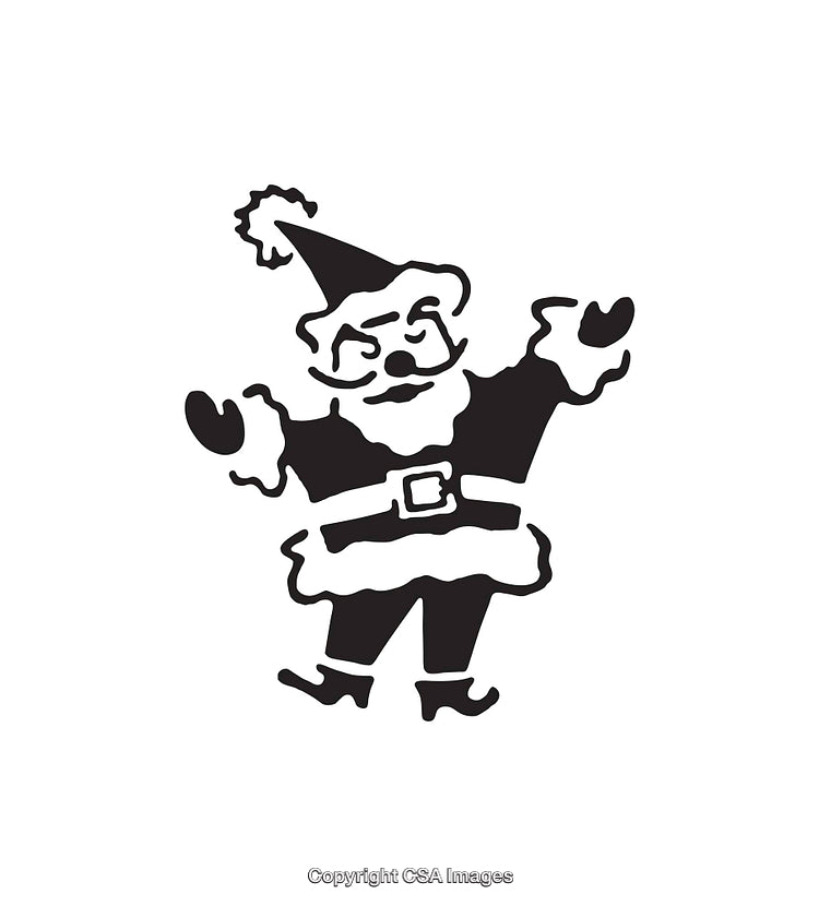 Black and White Santa Claus Line Art Christmas Holiday Illustration