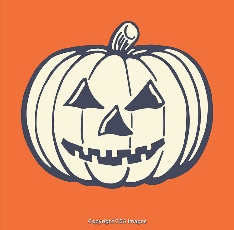 Halloween Jack-O'-Lantern Illustration with Bold Orange Background