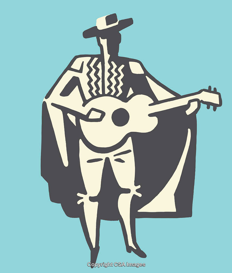 Musician Playing Guitar in Artistic Minimalist Illustration Style