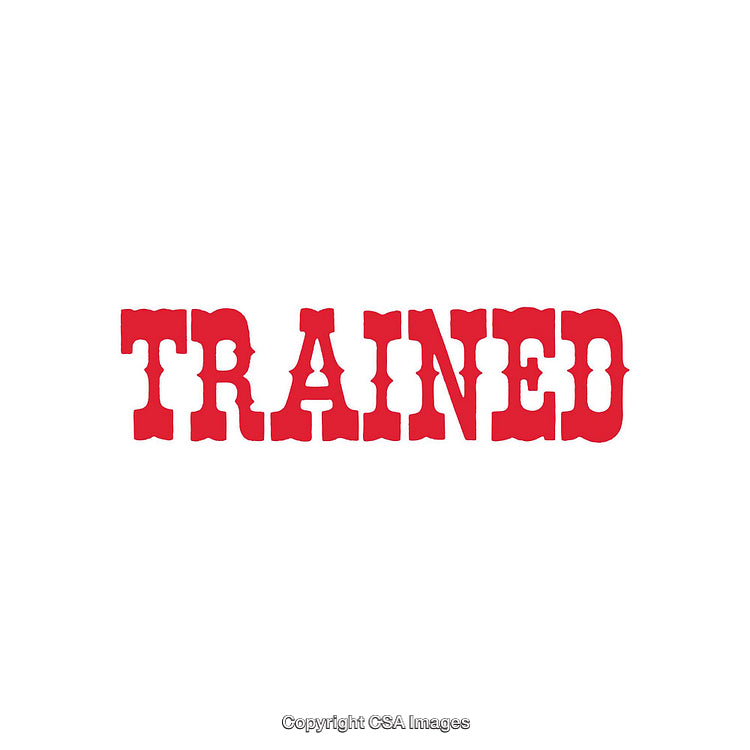 Isolated Typography Image With Bold Red "Trained" Text on White Background