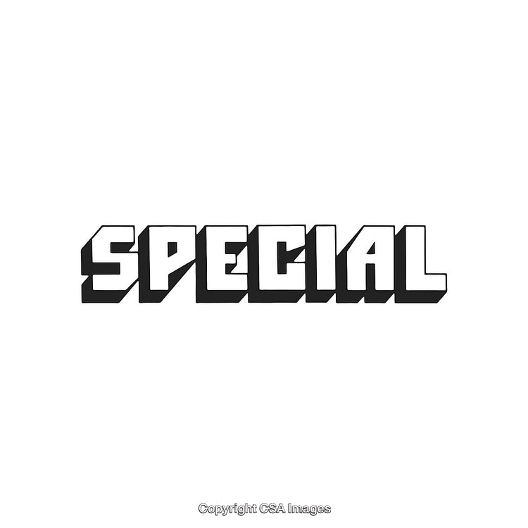 Bold 3D Text Displaying the Word Special in Black and White Typography