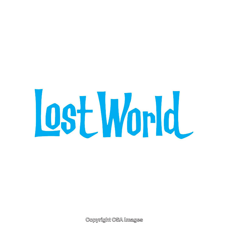 Blue "Lost World" Typography on White Background