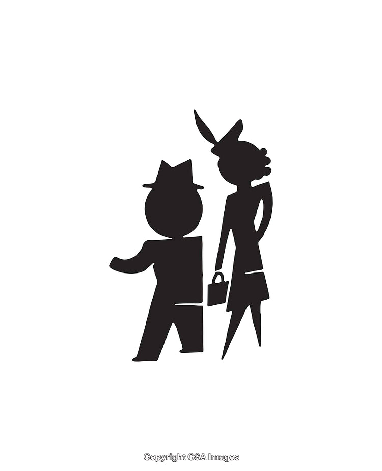 Minimalistic Black and White Icon of Man and Woman Outlines