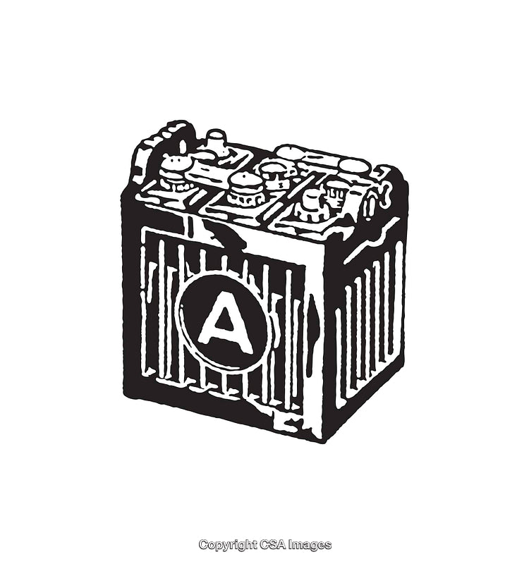 Vintage Black and White Illustration of a Car Battery