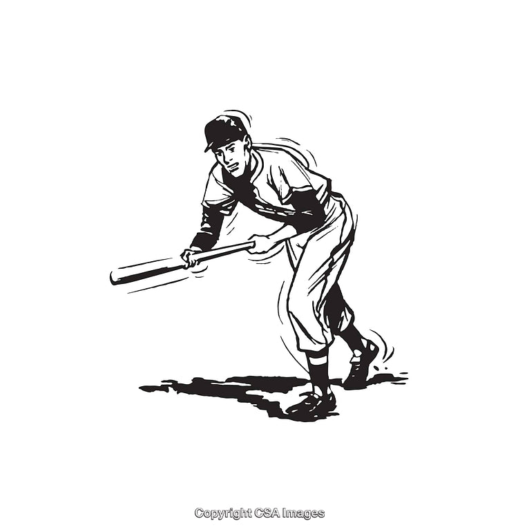 Black and White Line Art of a Baseball Player in Action