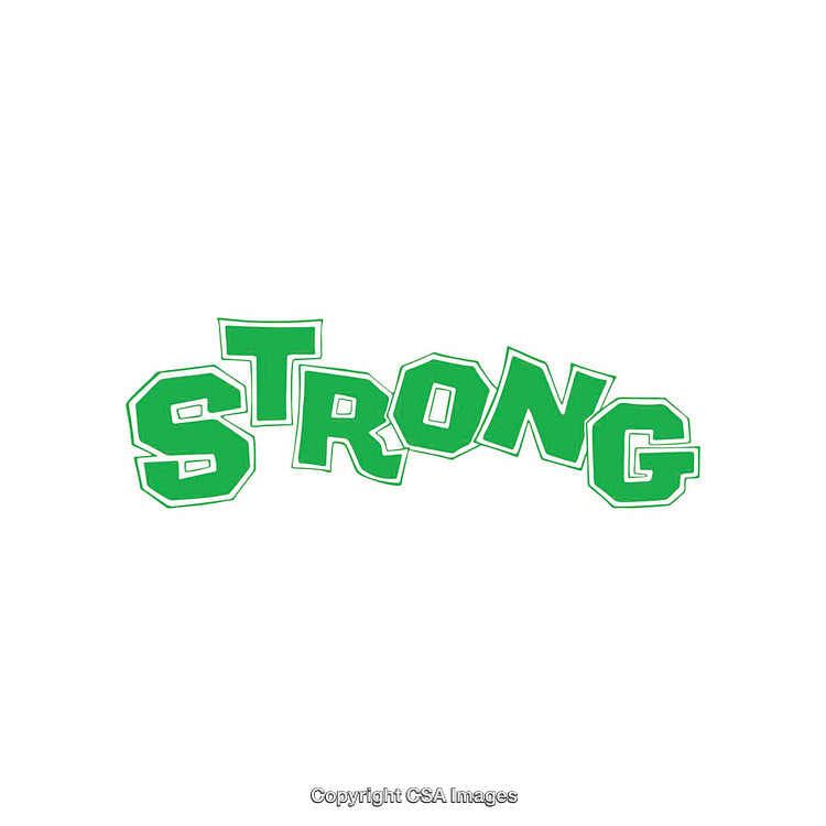 Green Cartoon Style Word 'Strong' in Bold Typography on White Background