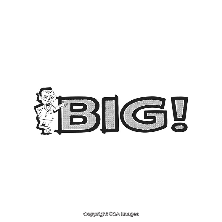 Retro Comic Style Illustration Featuring the Word 'Big' and a Character Sketch