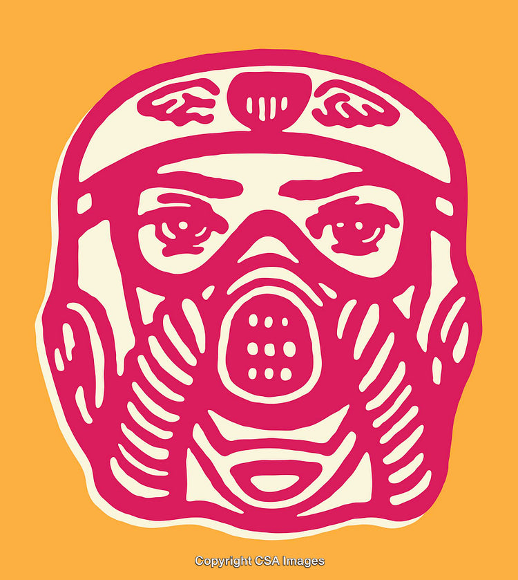 Expressive Line Art Illustration of Masked Figure in Bold Pink and Orange