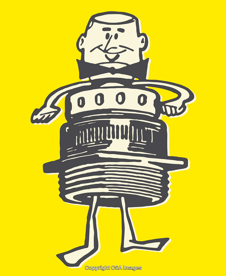 Retro Line Art Illustration of Quirky Character with Mechanical Design