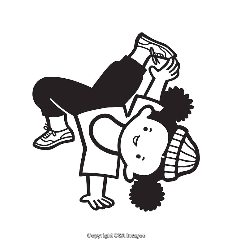 Black and White Line Art of Child Doing Breakdance Pose