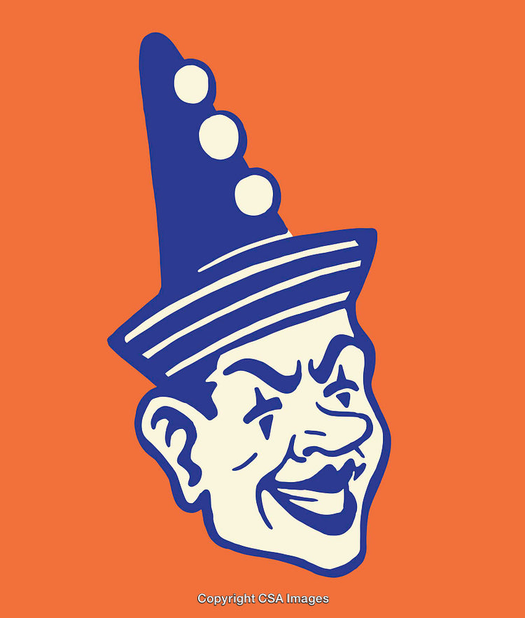 Vintage Style Illustration of a Smiling Clown on Orange Background