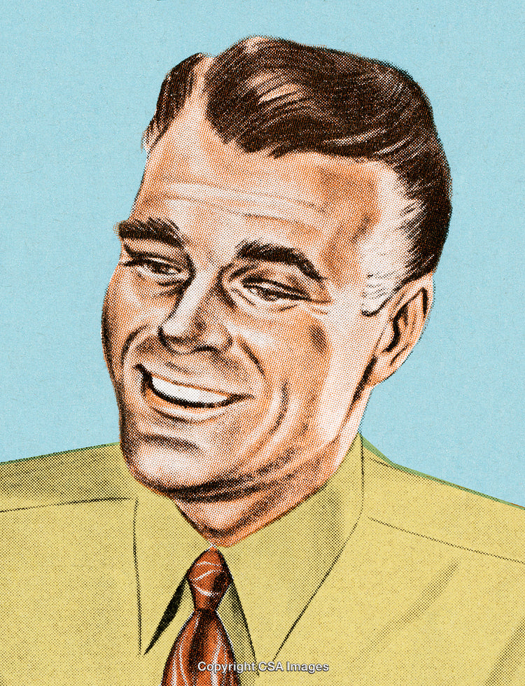Vintage Illustration of a Smiling Businessman with Classic Retro Style