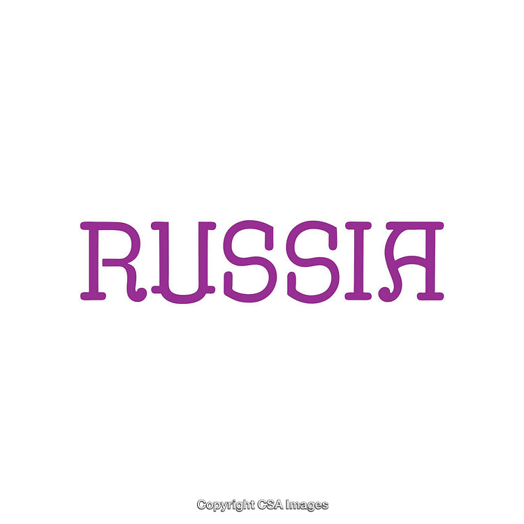 Purple Text Graphic Featuring the Word 'Russia' on a White Background