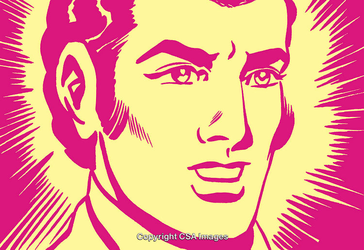 Vintage Cartoon Style Male Portrait in Bold Colors and Radiant Design