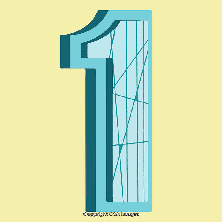 Stylized Blue Number One on a Light Yellow Background