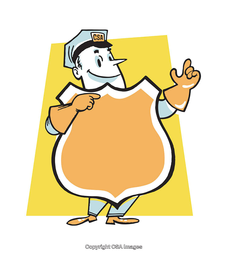 Whimsical Character Illustration Holding Shield on a Yellow Background