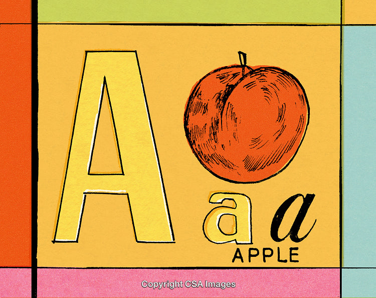 Illustration Featuring Alphabet Letter A and Apple Drawing with Bright Colors