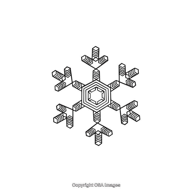 Detailed Black and White Snowflake Outline Illustration on White Background