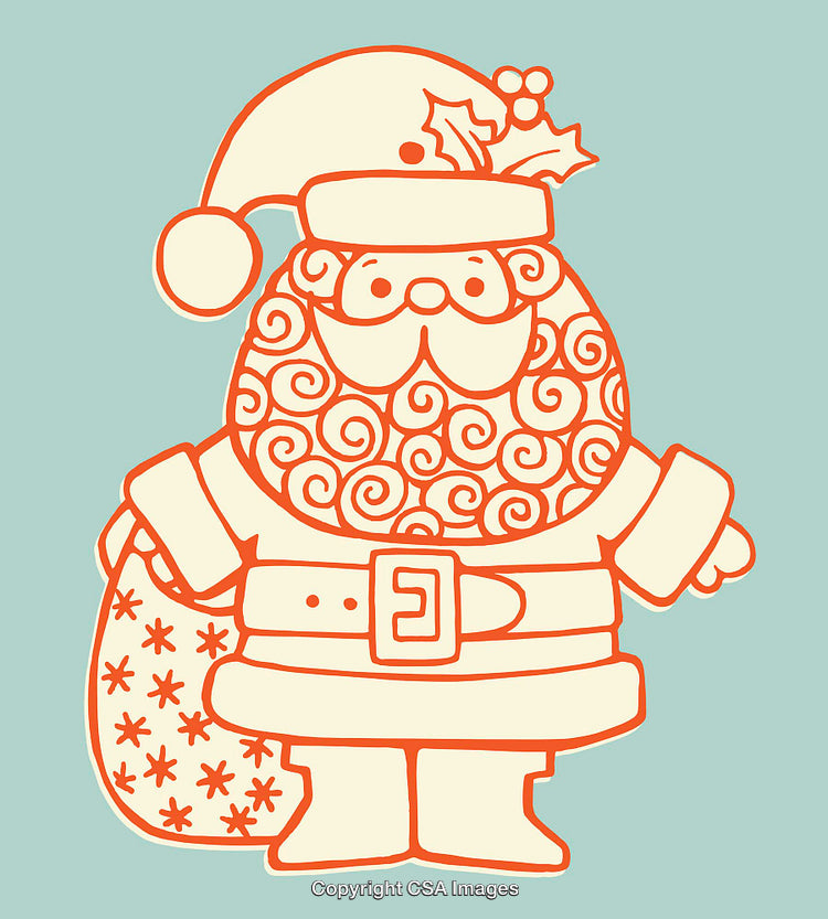Whimsical Line Art Illustration of Santa Claus with Festive Decorations