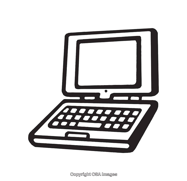 Black and White Line Art Illustration of a Laptop