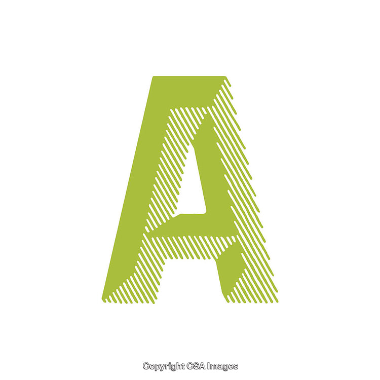Stylized Green Letter A with Striped Design on White Background