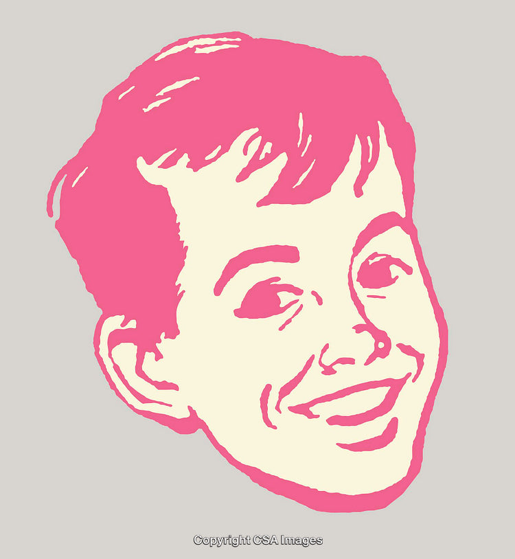 Minimalistic Pink Line Art Illustration of a Smiling Young Face