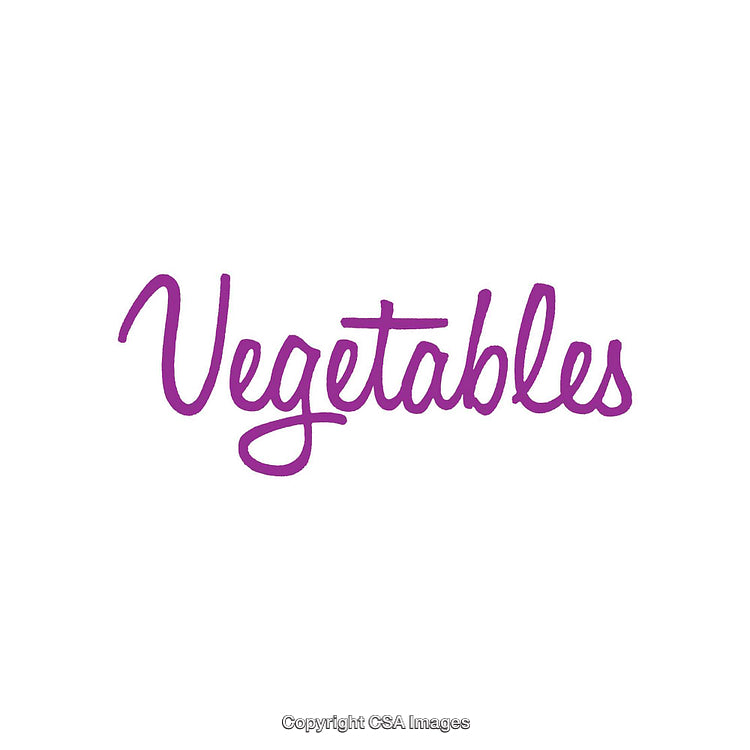 Purple Handwritten Vegetables Word on a Clean White Background