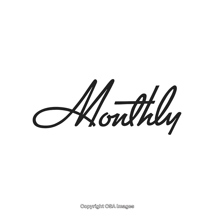 Elegant Black Calligraphy Text Depicting the Word 'Monthly' on a White Background