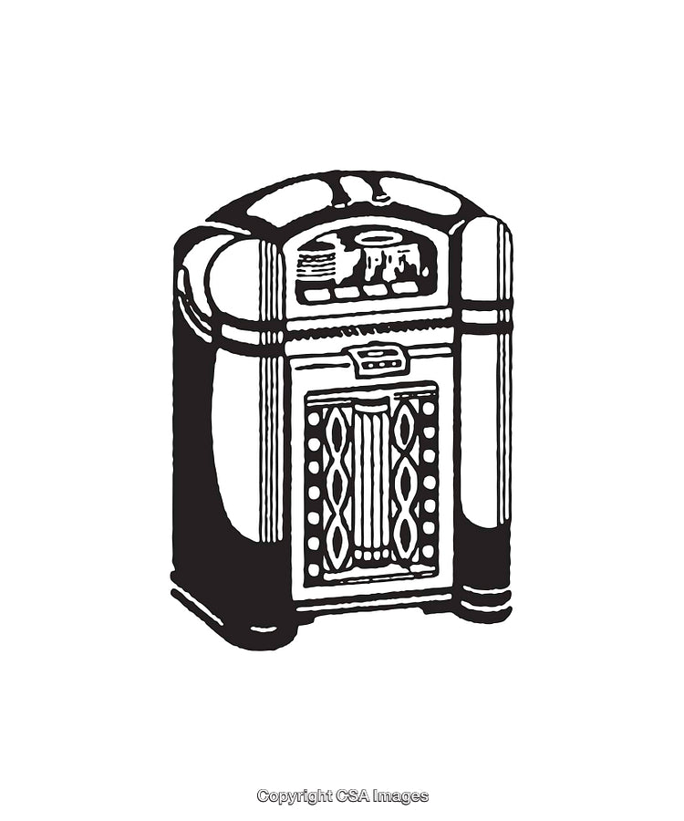 Retro Black And White Jukebox Line Art Illustration