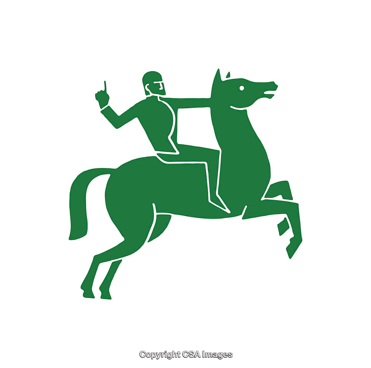 Green Icon Depicting a Horseman Gesture Design with Simplistic Style