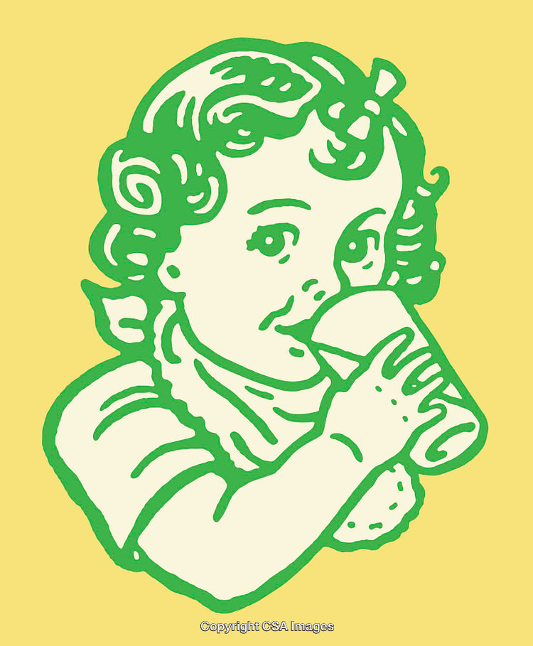 Vintage Style Illustration of a Baby Drinking Milk From a Bottle