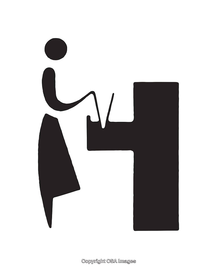 Simple Black and White Pictogram Featuring a Person Using a Computer