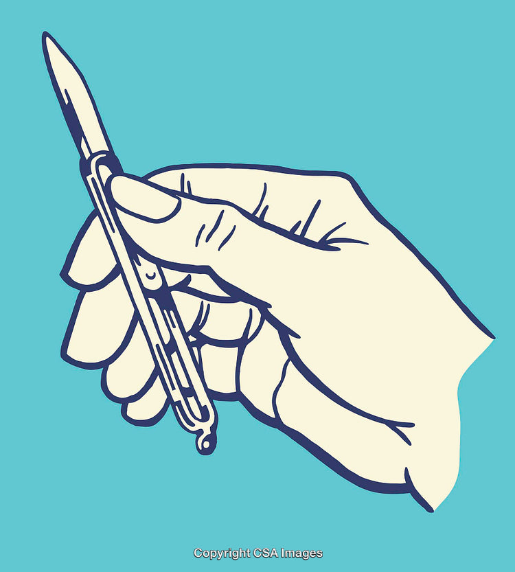 Hand Holding a Scalpel in Colorful Line Art Illustration