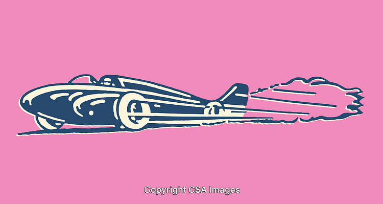 Retro Racecar Illustration in Bold Outline Style with Vibrant Pink Background