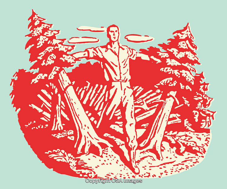 Vibrant Color Line Art of a Man Amidst a Forest Scene