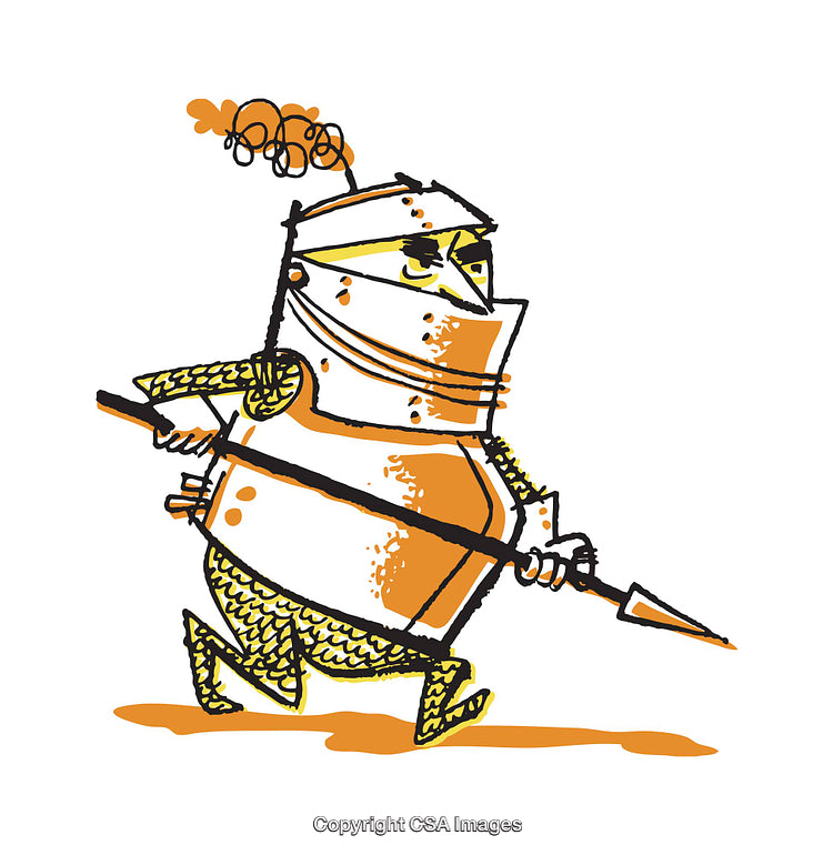 Colorful Cartoon Illustration of a Knight in Armor Carrying a Spear