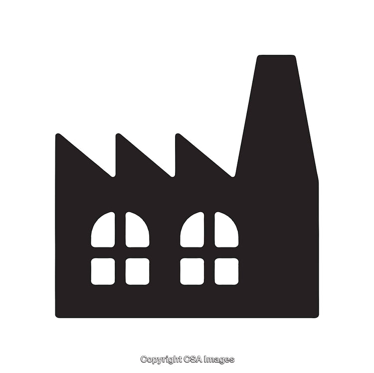 Simplistic Black and White Icon of a Factory or Industrial Building