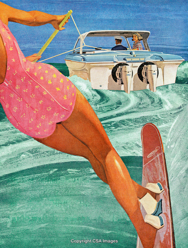Woman Enjoying Waterskiing While Pulled by Boat in Idyllic Summer Setting