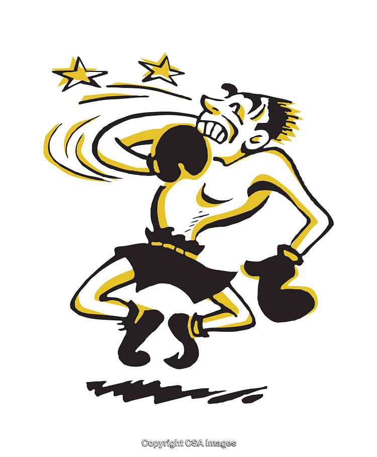 Cartoon Illustration of a Boxer Knocked Out with Stars Spinning