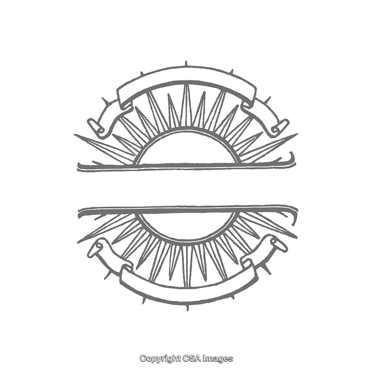 Vintage Sunburst Design With Scroll Elements and Symmetric Patterns