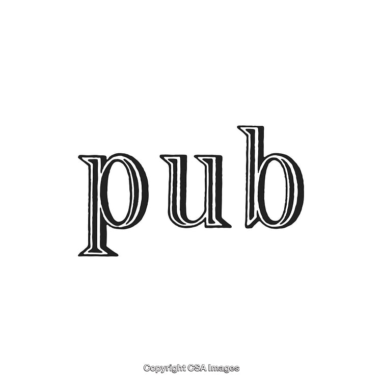 Vintage Style Typography of the Word Pub in Black on White Background