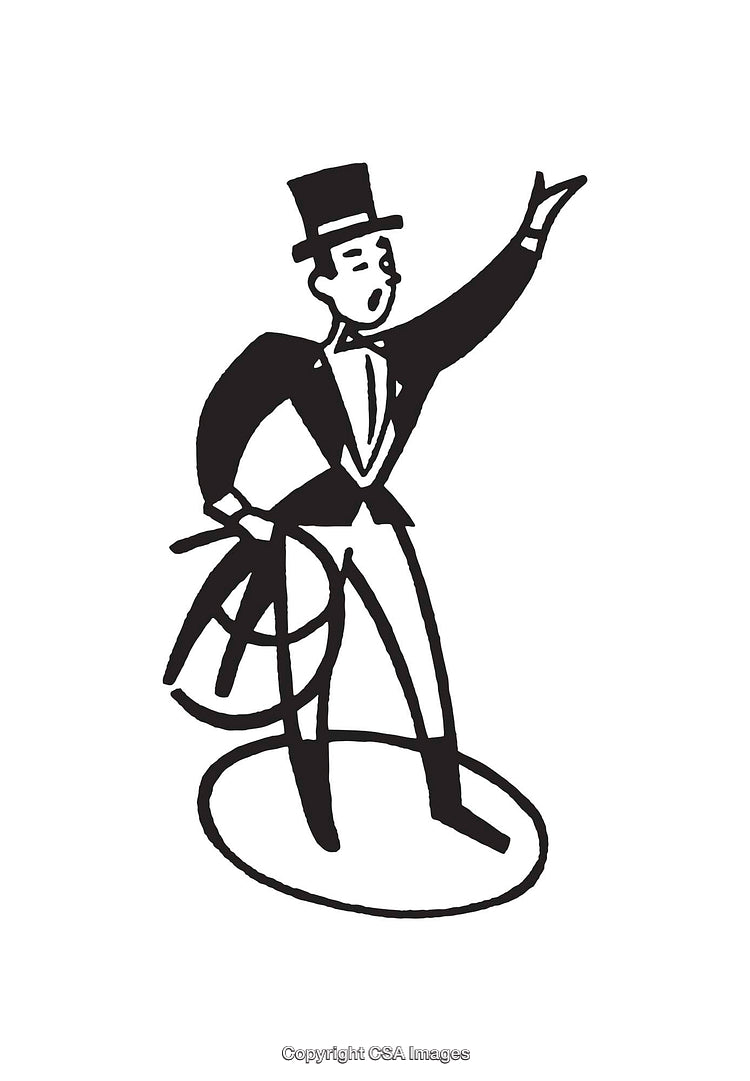 Retro Style Circus Ringmaster Illustration in Black and White Line Art