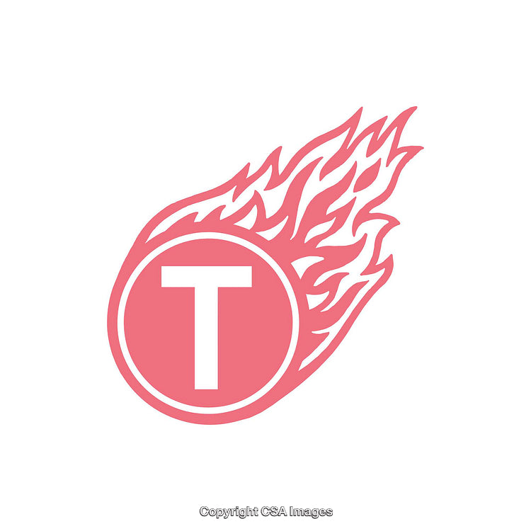 Flaming Circle Emblem Featuring a Bold Letter T Design