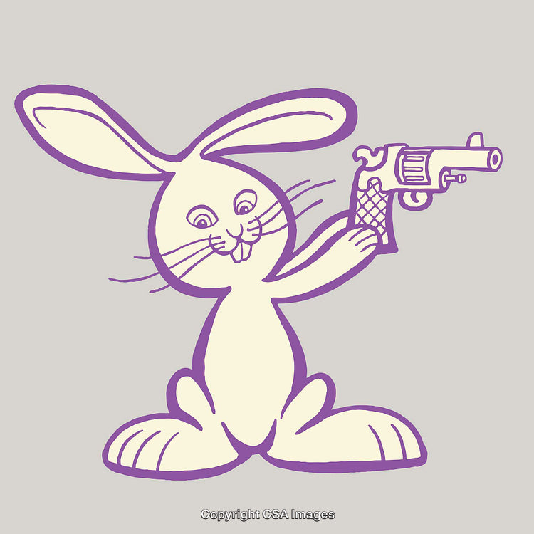 Playful Cartoon Bunny Holding a Toy Gun in Bold Line Art Style